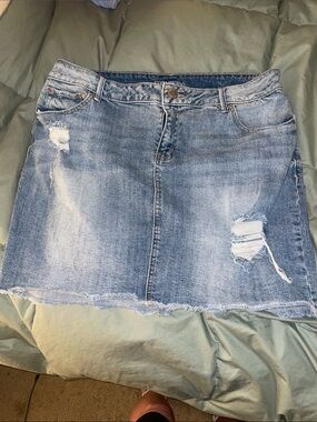 Maurices Light Blue Distressed Denim Mini Skirt